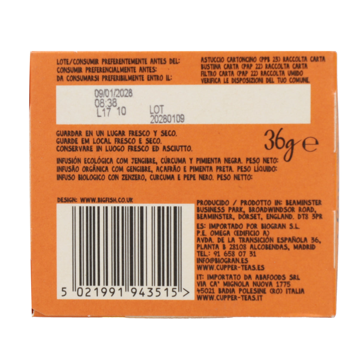 Infusion de gingembre et curcuma BIO Cupper 20 sachets