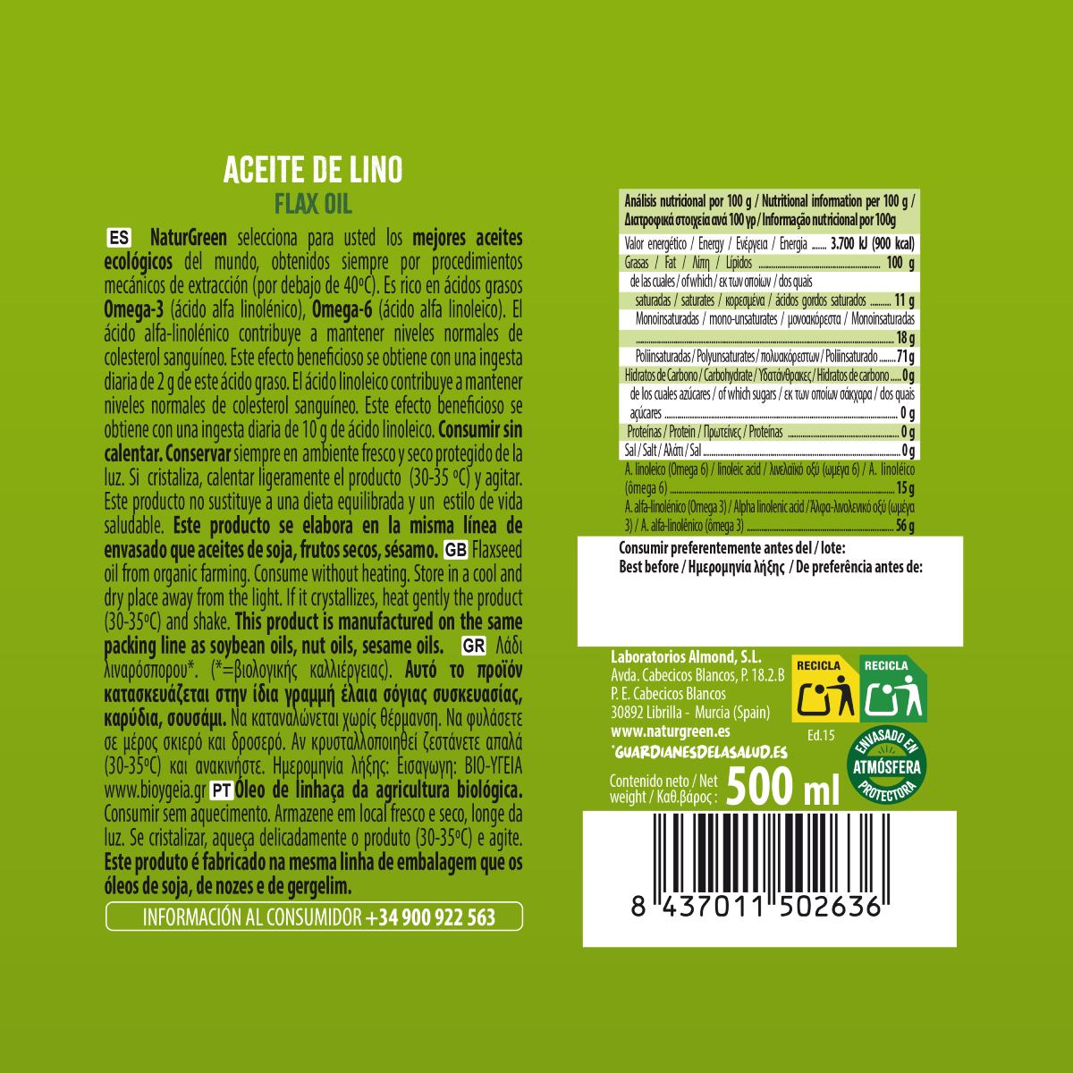 Huile de lin BIO NaturGreen 500 ml