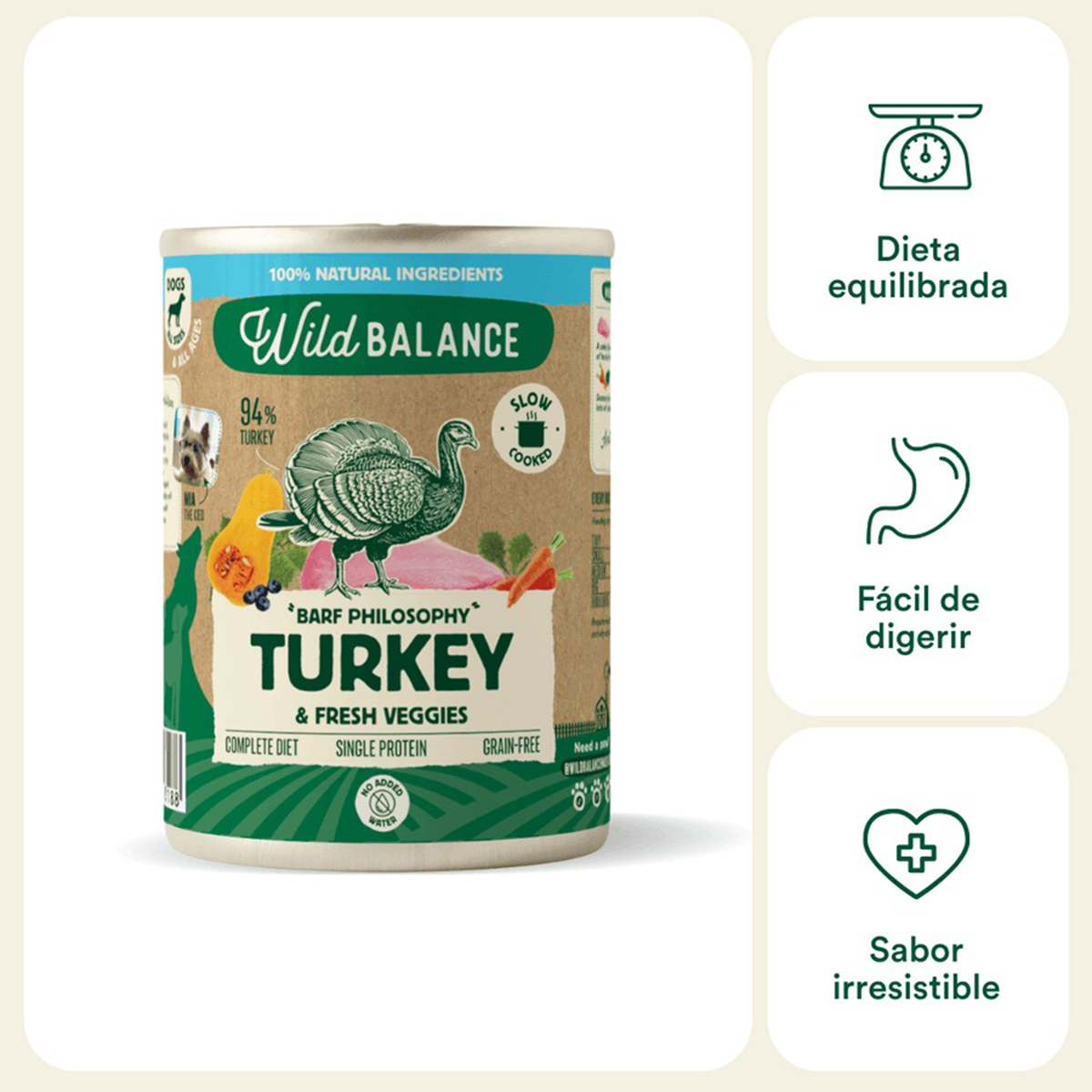 Lata Filosofía BARF de PAVO Wild Balance, 400 g