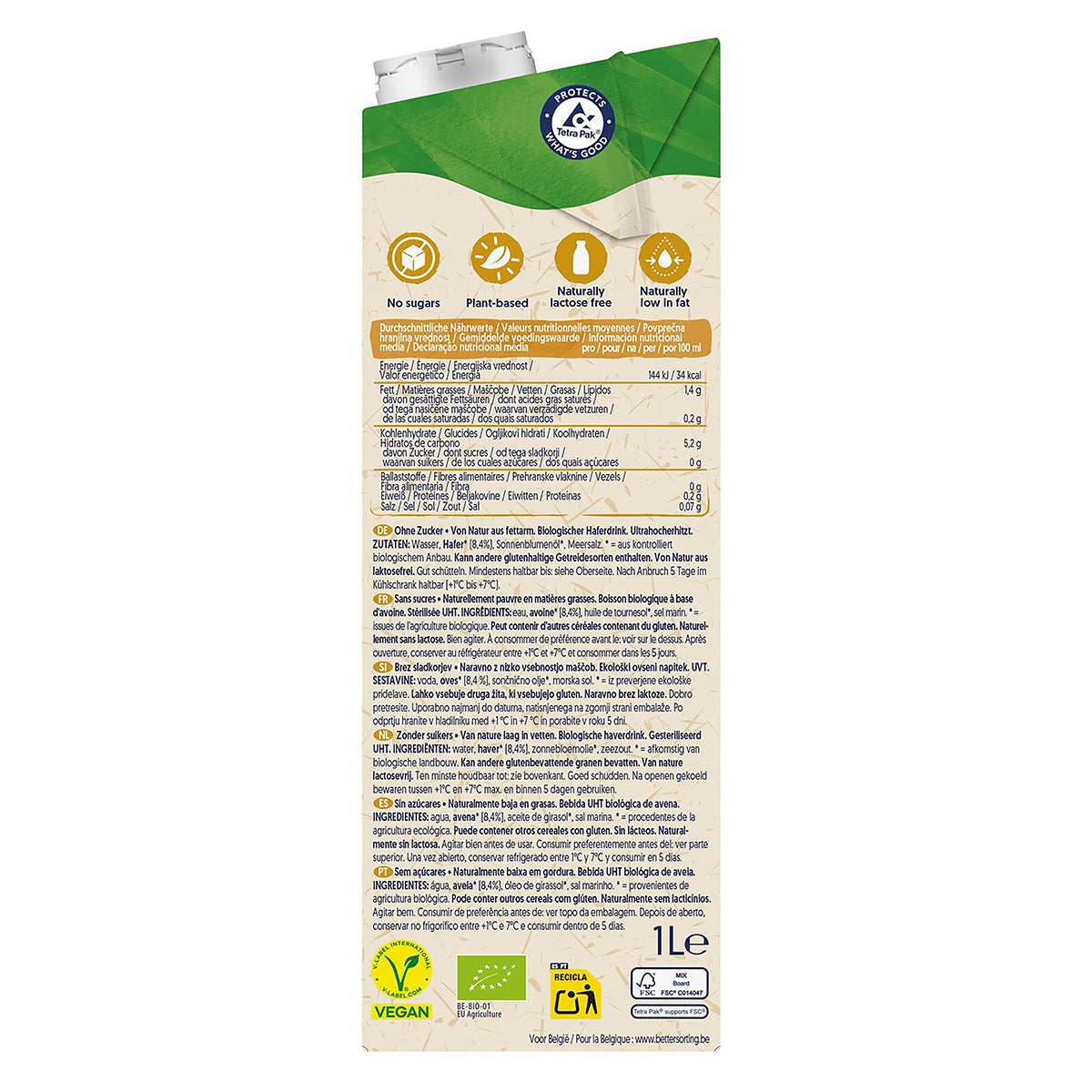 Bebida de Avena 0% Azúcares Alpro Bio 1L