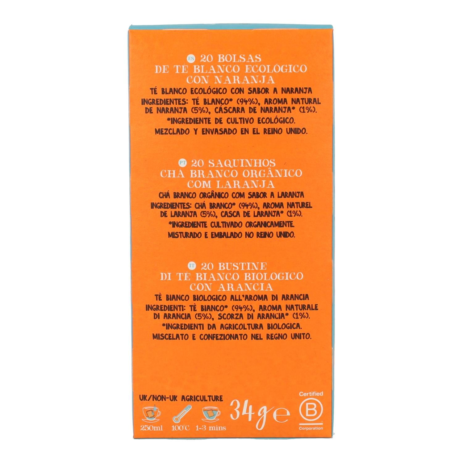 Té Blanco con Naranja Bio Cupper 20 bolsitas