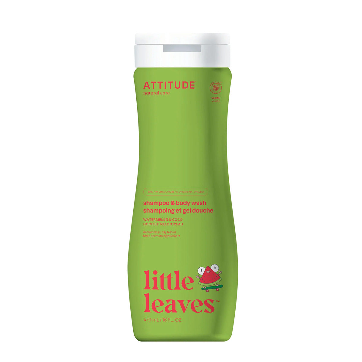 Super Leaves kids Champú y gel 2 en 1 para niños Sandía y coco Attitude 473 ml