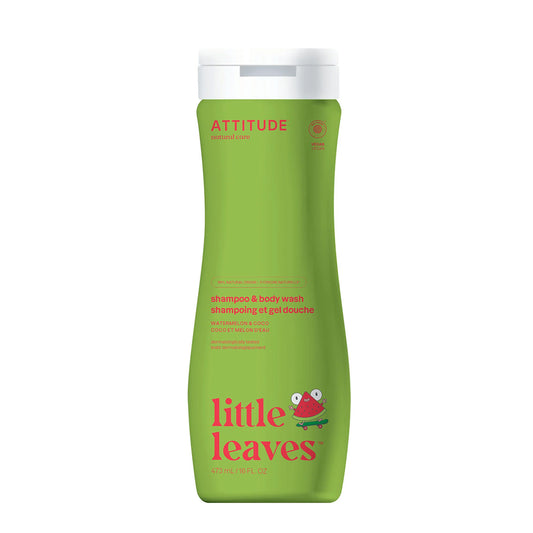 Super Leaves kids Champú y gel 2 en 1 para niños Sandía y coco Attitude 473 ml