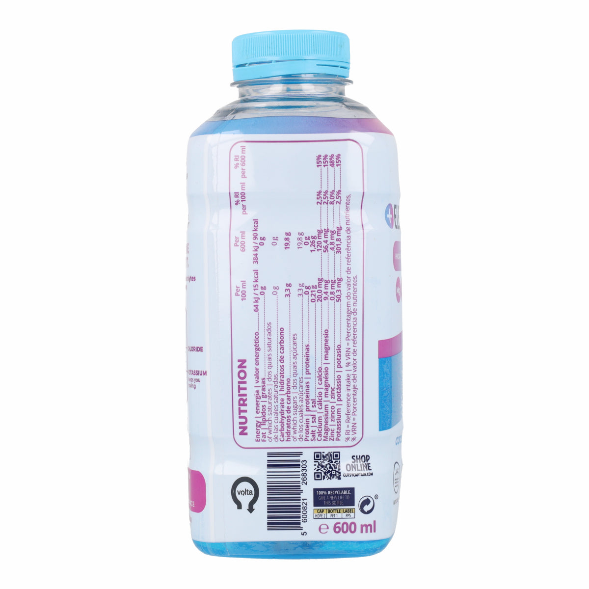 Boisson Électrolyte Naturelle Cool Blue Bouteille The Gutsy Captain 600 ml