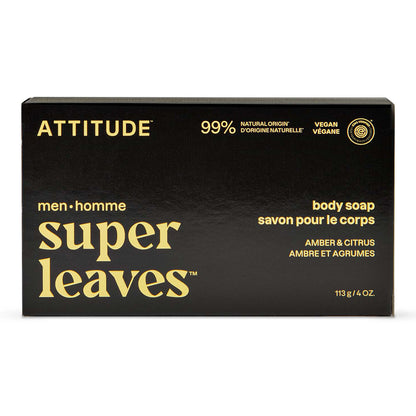 Super leaves men Jabón Corporal Sólido Ámbar & Cítricos 113 g
