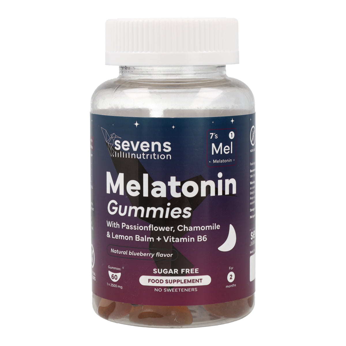 Mélatonine Gummies avec Passiflore Camomille Mélisse et Vitamine B6 Sans Sucre Sevens Nutrition 60 gummies