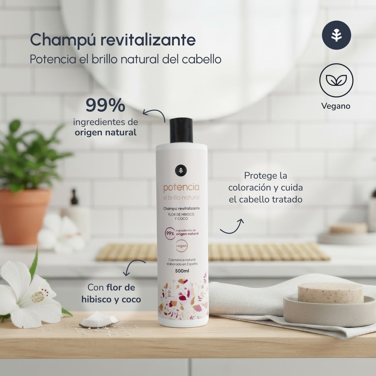 Champú potenciador de brillo Flor de Hibisco y Coco Planeta Huerto 500 ml