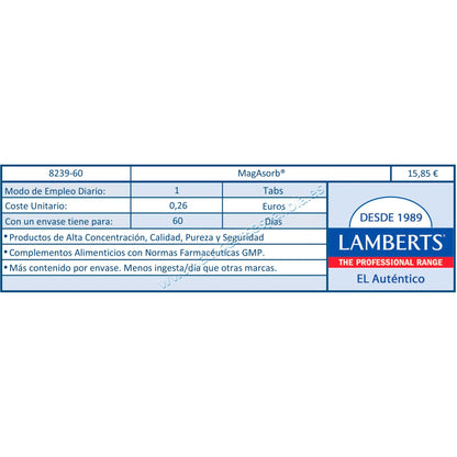MagAsorb Magnesio biodisponible - Lamberts, 60 tabletas