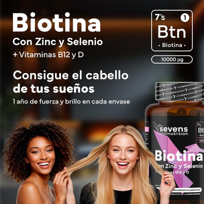 Biotina 10000 mcg Sevens Nutrition 365 cápsulas