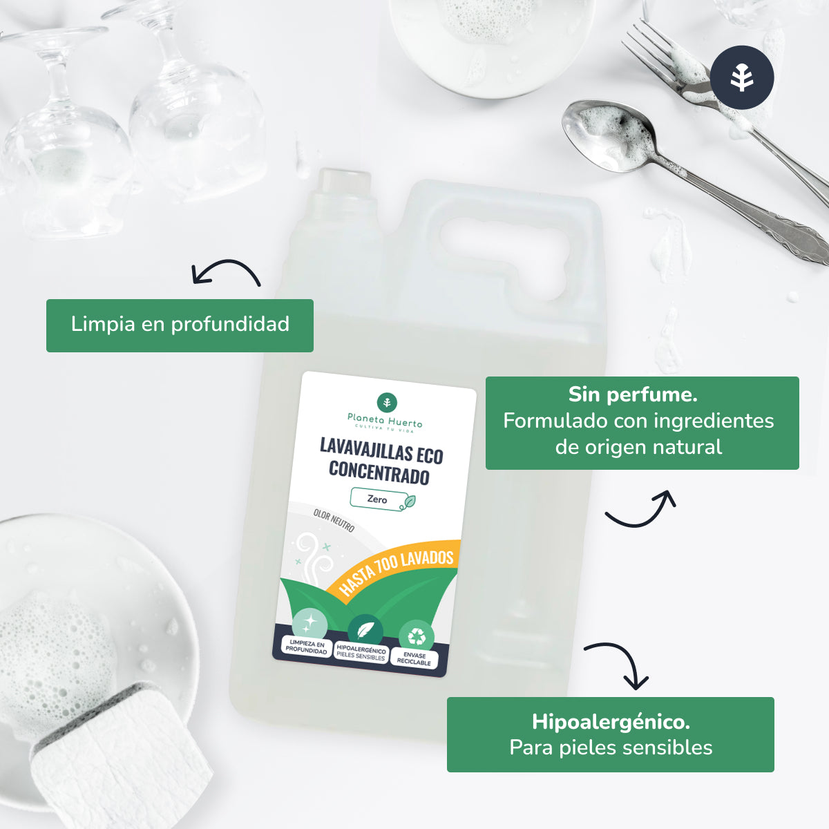 Lavavajillas Manual Hipoalergénico Sin perfume Eco Planeta Huerto 5l