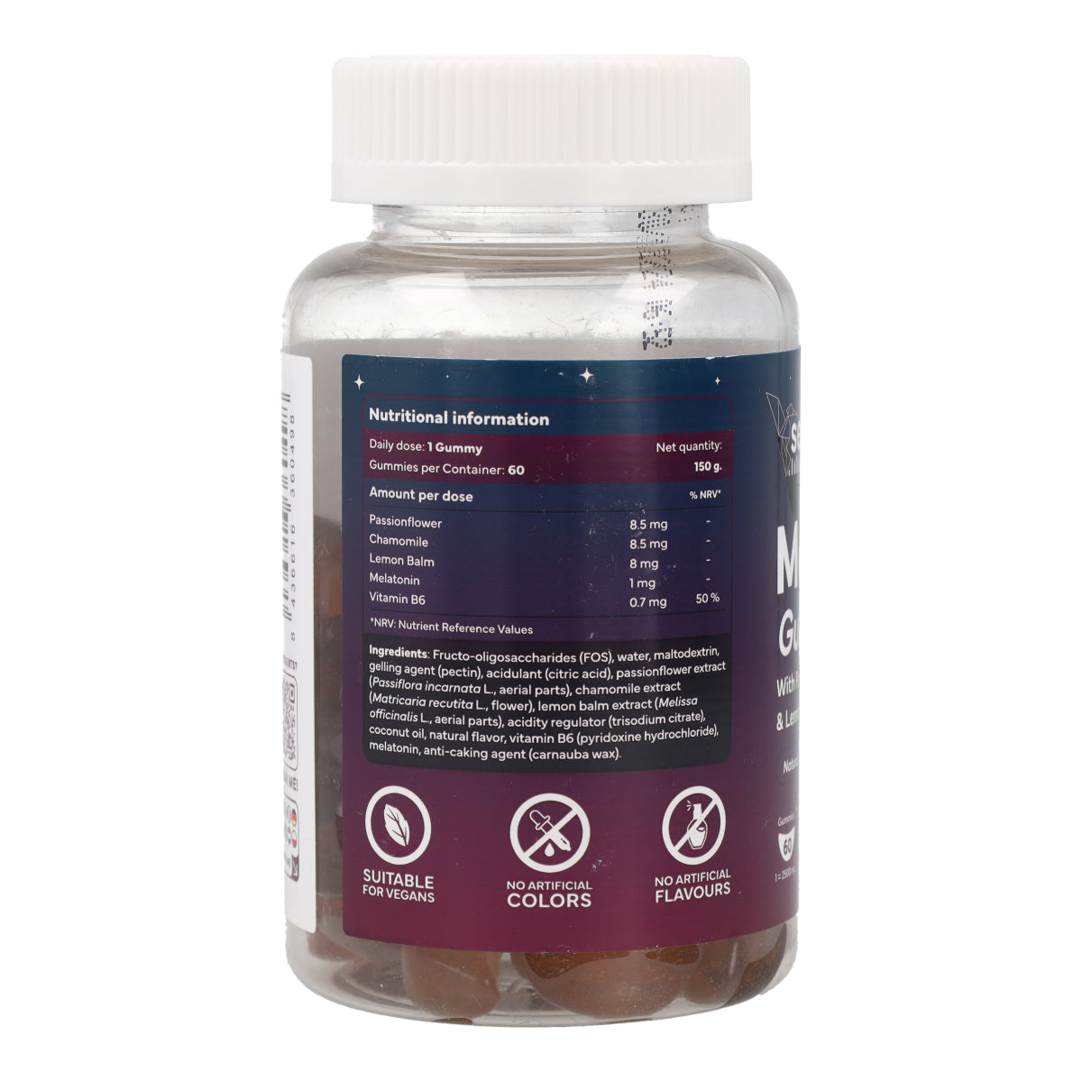 Mélatonine Gummies avec Passiflore Camomille Mélisse et Vitamine B6 Sans Sucre Sevens Nutrition 60 gummies
