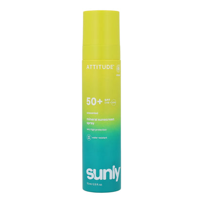 Écran solaire minéral en spray pour visage et corps FPS 50 sans parfum Attitude Sunly 75 ml