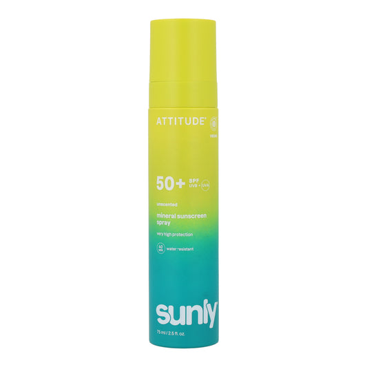 Écran solaire minéral en spray pour visage et corps FPS 50 sans parfum Attitude Sunly 75 ml