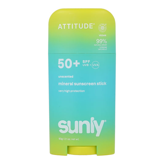 Stick de protection solaire minérale visage et corps FPS 50 sans parfum Attitude Sunly 60 g