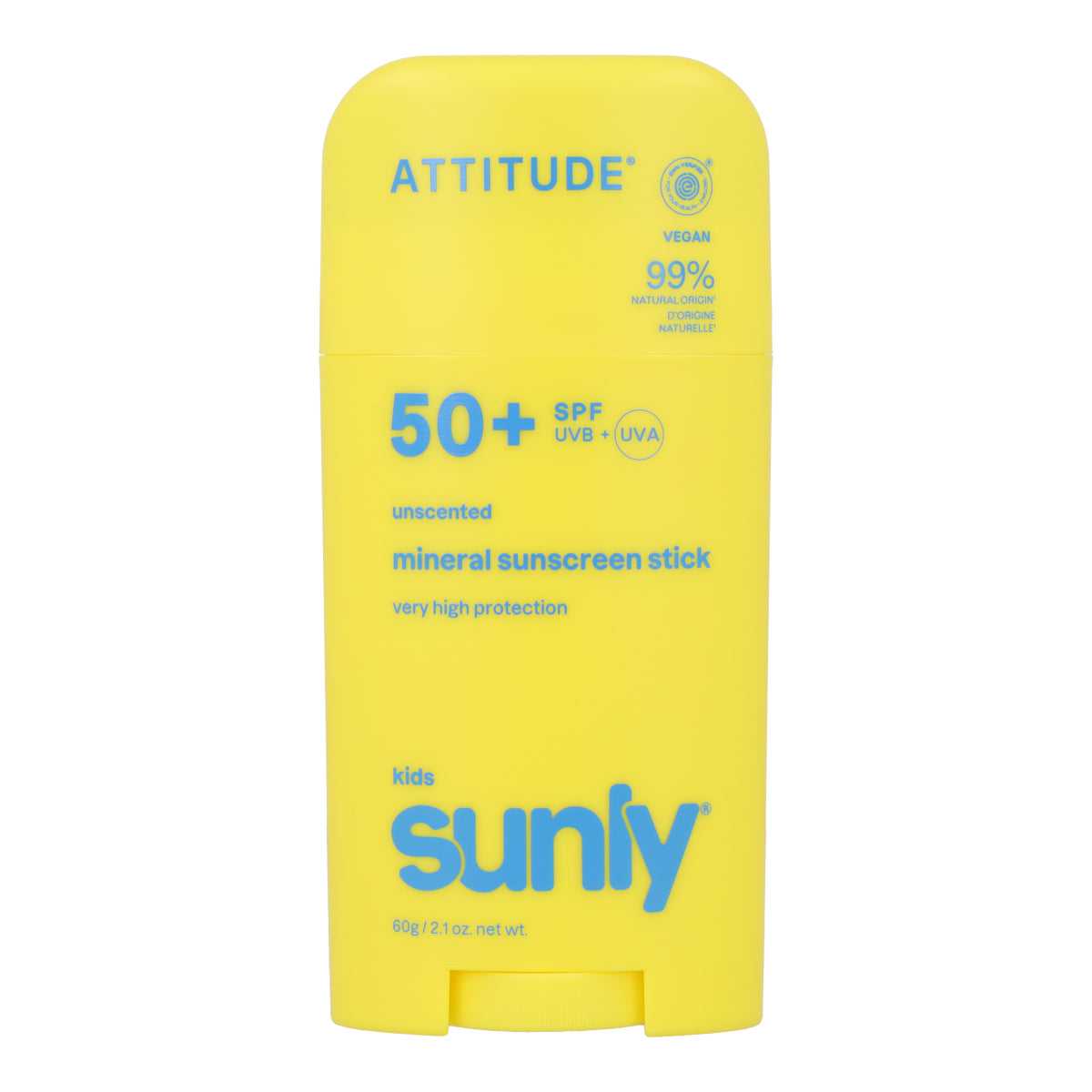 Crème solaire minérale en bâton pour le visage et le corps SPF 50 sans parfum Attitude Sunly 60 g