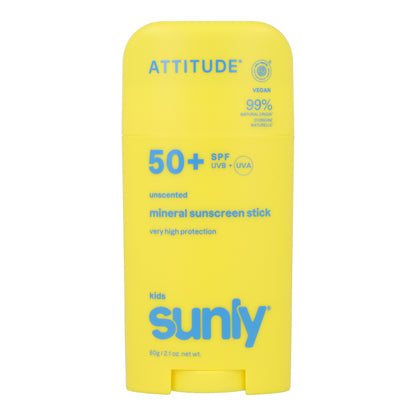 Crème solaire minérale en bâton pour le visage et le corps SPF 50 sans parfum Attitude Sunly 60 g