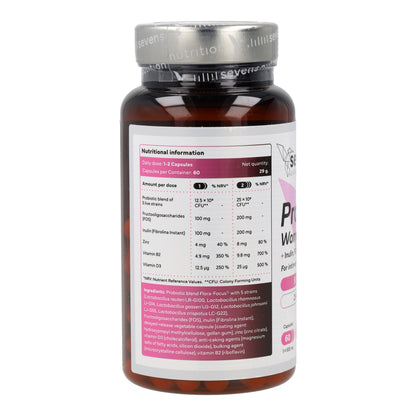 Probiotiques Flore Intime Femme avec Inuline FOS Zinc et Vitamines B2 et D3 Sevens Nutrition 60 capsules