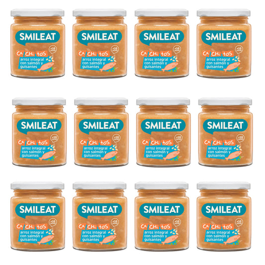 Pack 12x Tarrito de Arroz con Salmon y Guisantes ECO CA CHI TOS Smileat, 230g