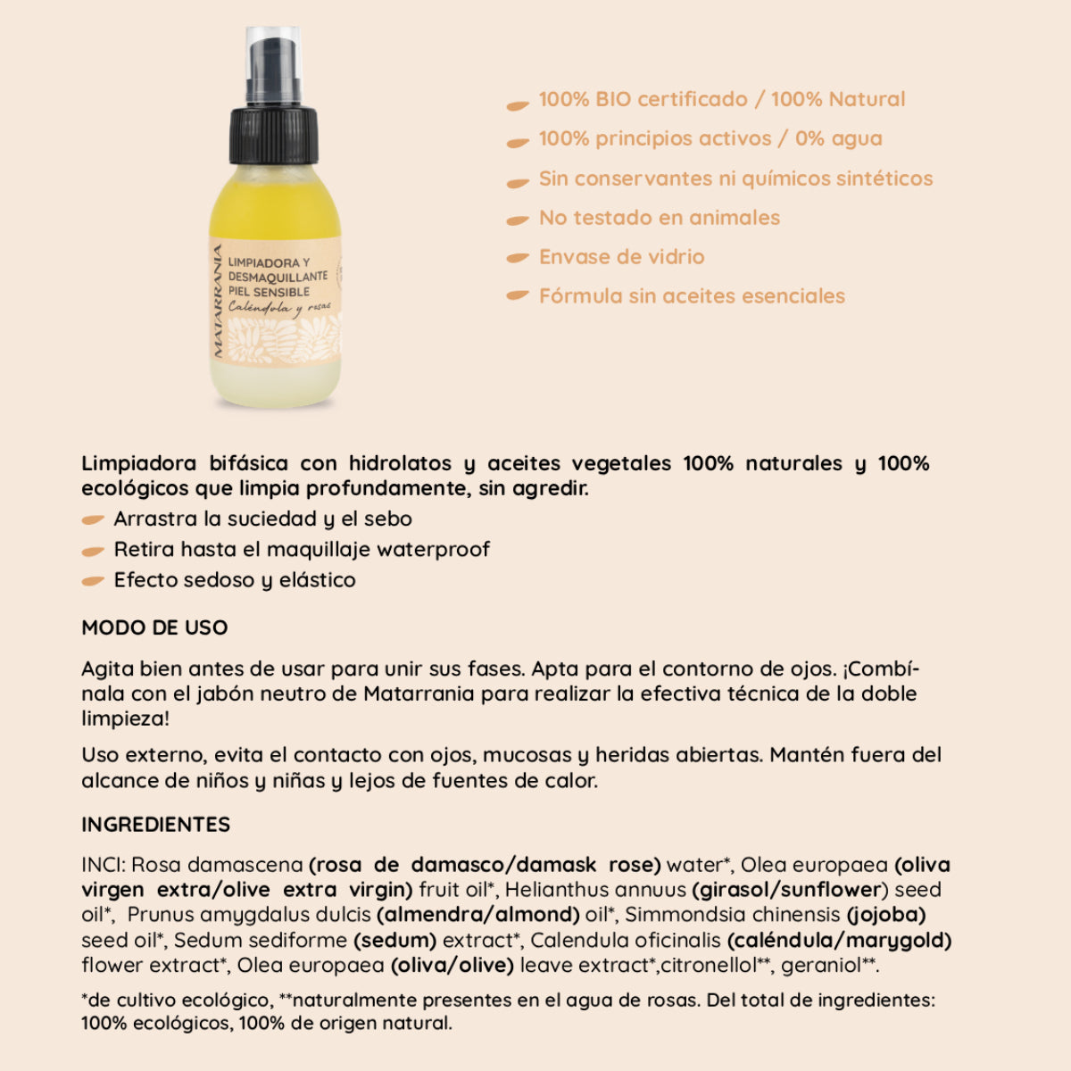 Nettoyant et Démaquillant peau sensible Matarrania 100 ml
