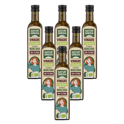 Pack 6x Vinagre de Sidra de Manzana Bio sin filtrar NaturGreen 500 ml
