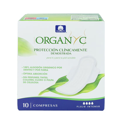Compresas noche con alas en bolsa individual Organyc 10 uds