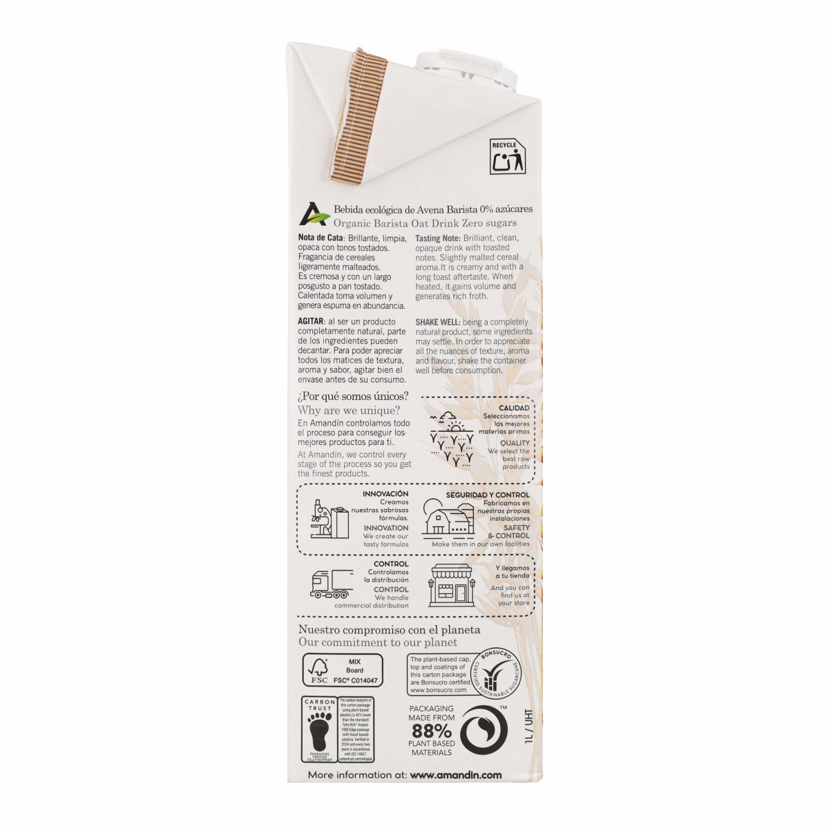 Boisson à l'Avoine Barista 0% Sucres Bio Amandin 1L