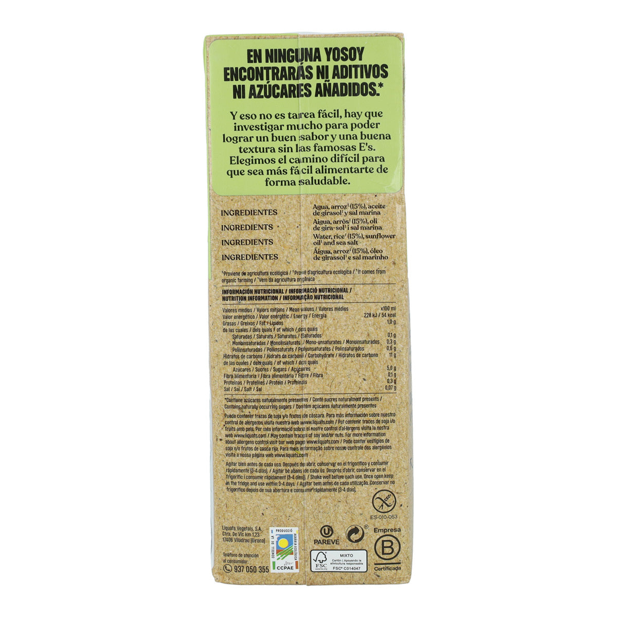 Bebida de Arroz Yosoy ECO 1 L