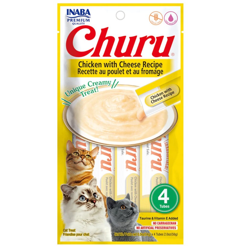Churu receta de pollo con queso Snack cremoso para gatos 4 x 14 g