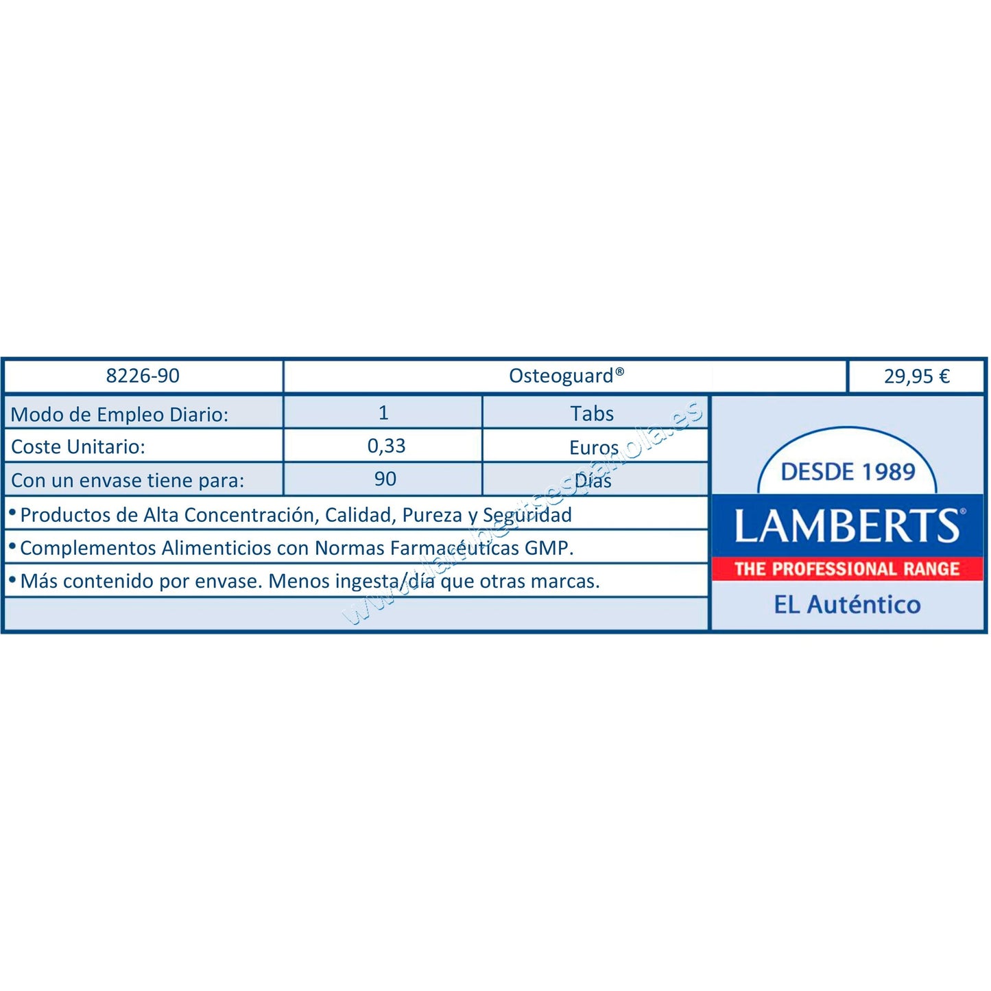 Osteoguard Calcio, Magnesio, Boro y Vitaminas D y K Lamberts 90 tabletas