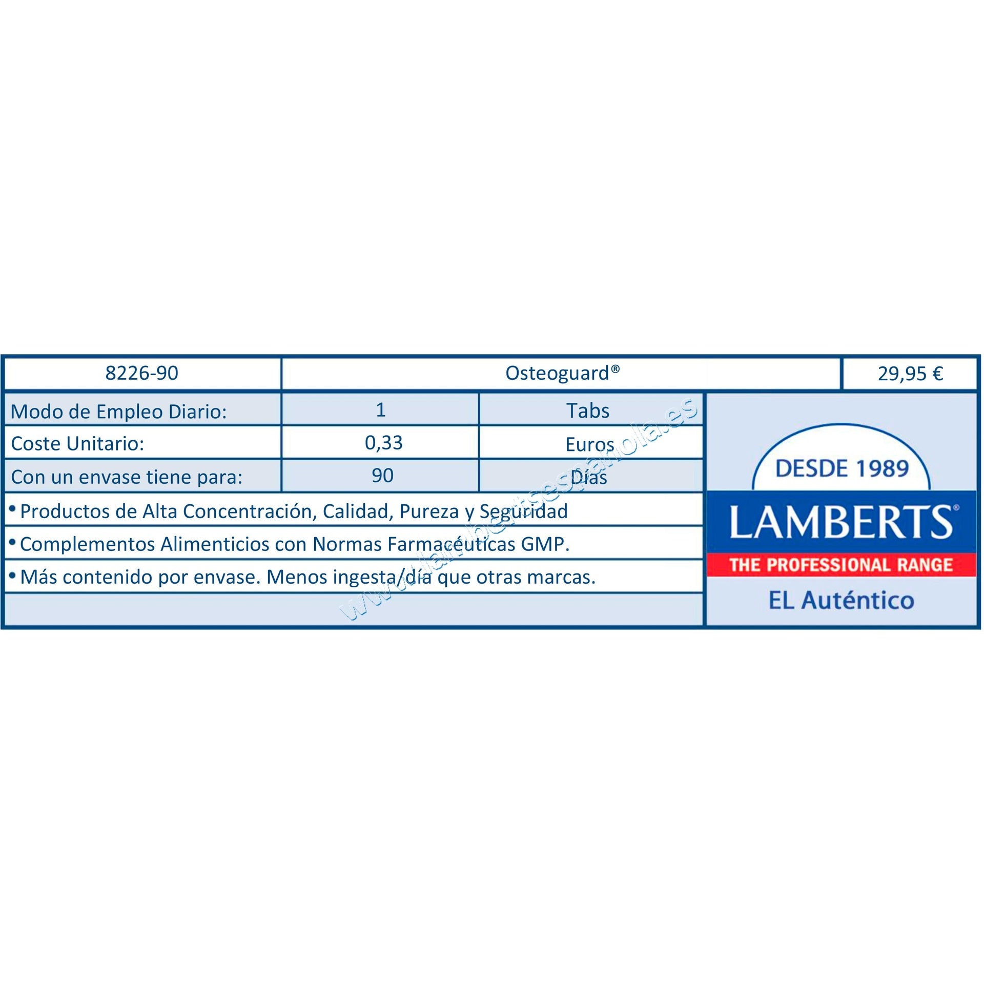 Osteoguard Calcio, Magnesio, Boro y Vitaminas D y K Lamberts 90 tabletas