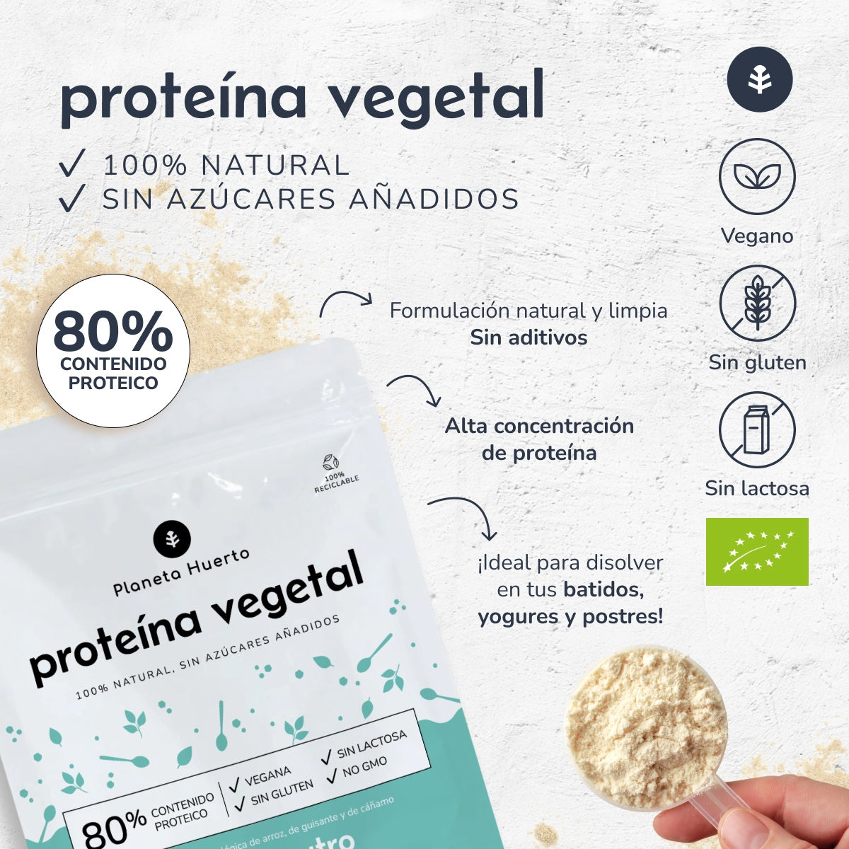 Proteína vegana ECO neutra 80% Planeta Huerto 500 g