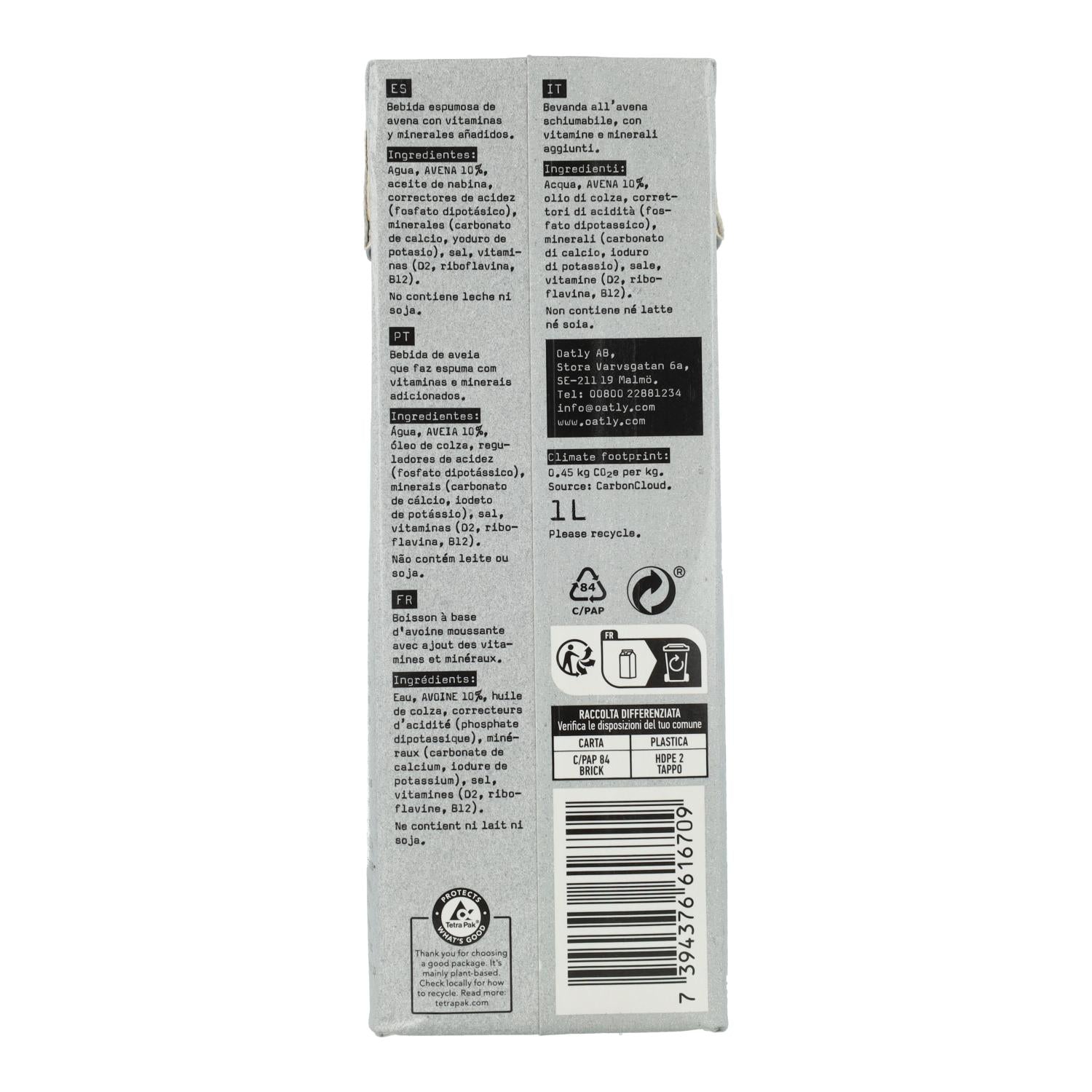 Pack 6 uds Bebida Avena Barista Oatly 1 L