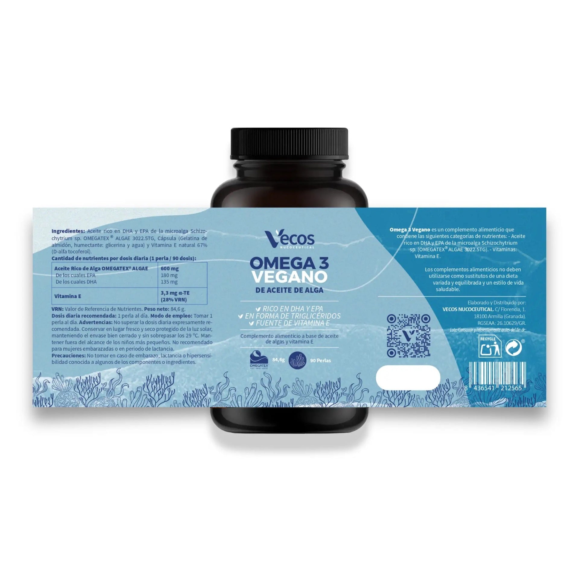 Omega 3 vegano de aceite de alga Vecos 90 perlas