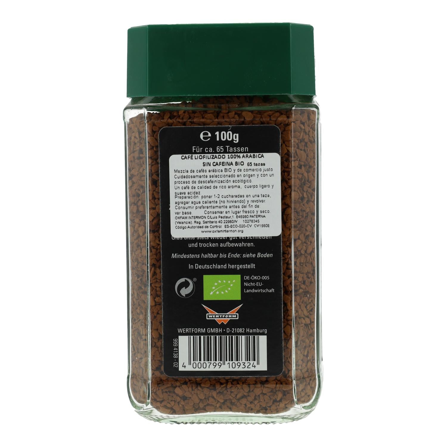 Café Comercio Justo Liofilizado Descafeinado Arábica BIO Mount Hagen 100g