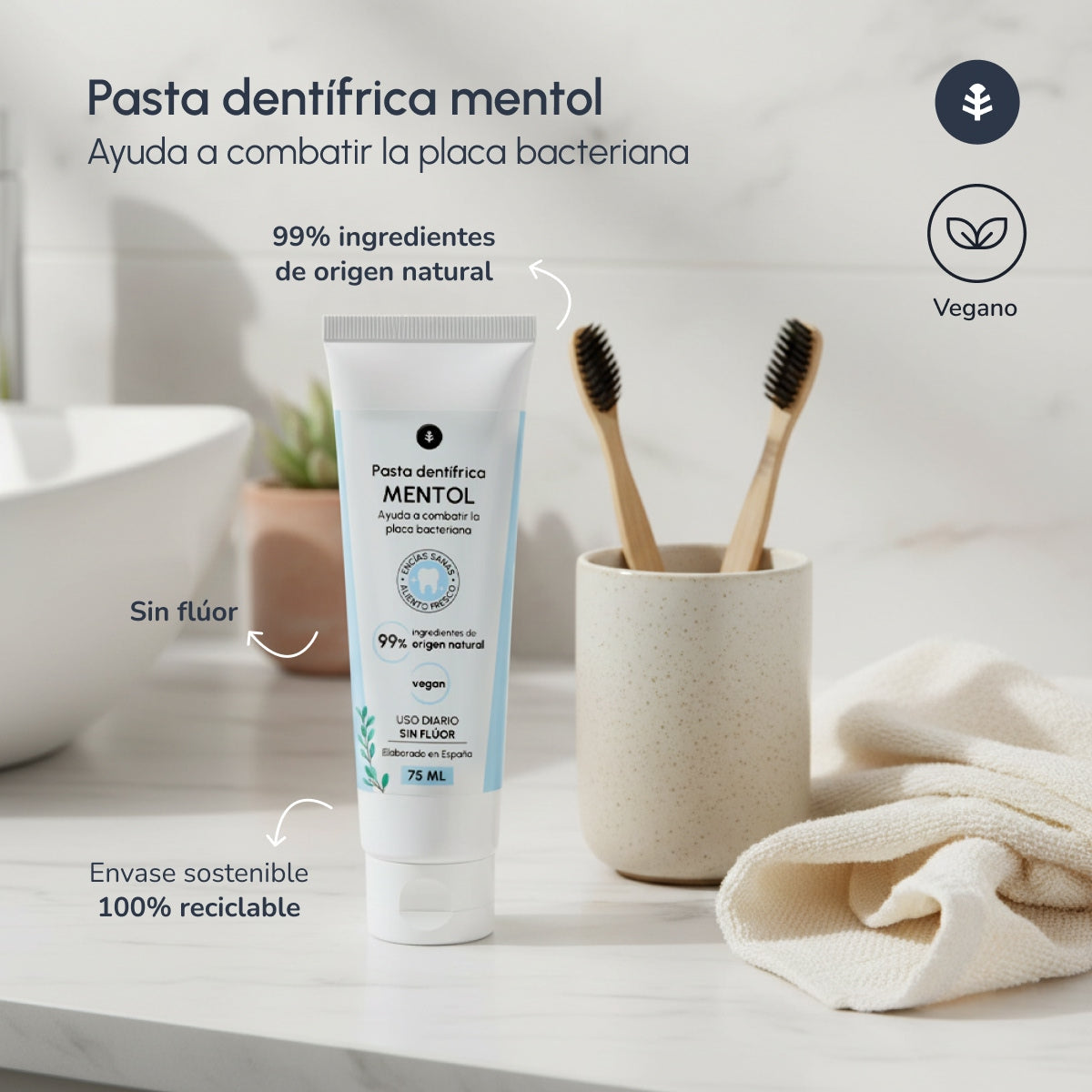 Pasta de dientes sin flúor Mentol Planeta Huerto 75 ml