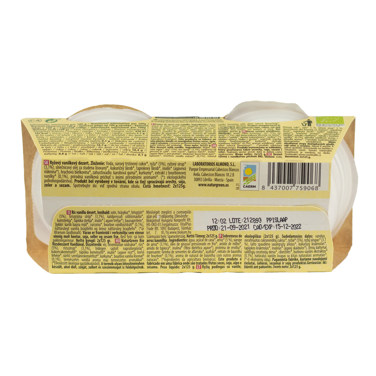 Dessert au riz et à la vanille NaturGreen, 2 x 125 g