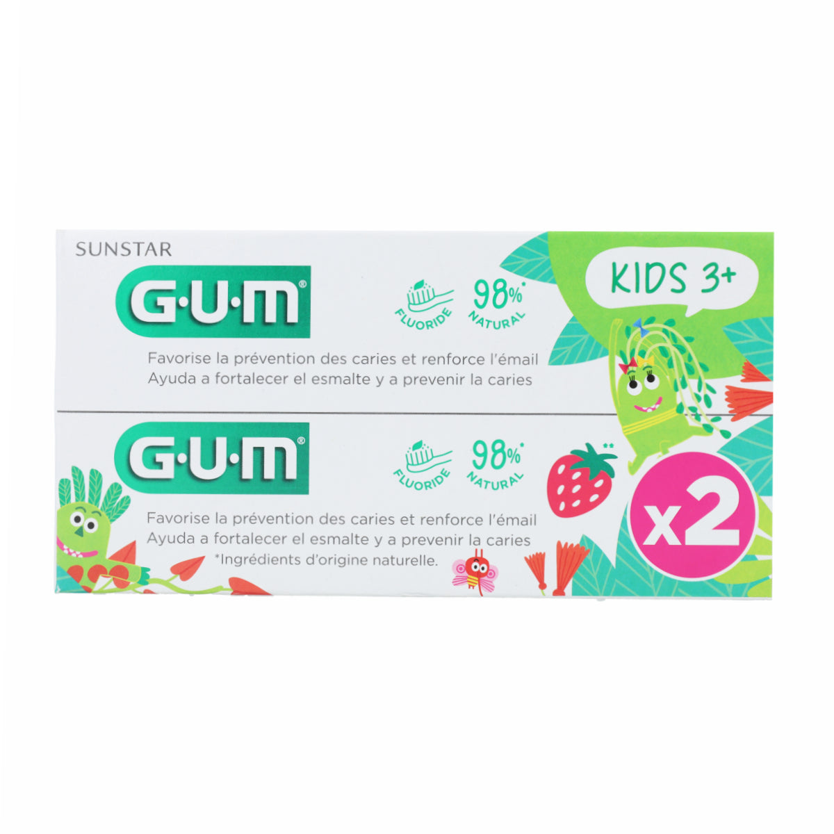 Duo pack enfants gel dentifrice goût fraise Gum 2x50ml