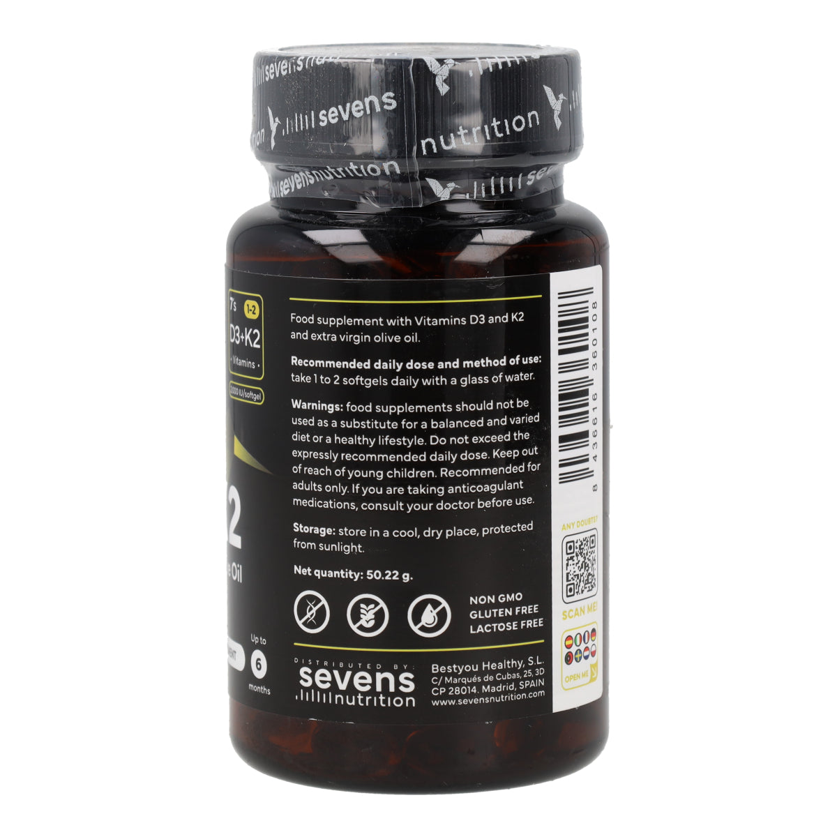 Vitamine D3 + K2 Sevens Nutrition 180 capsules