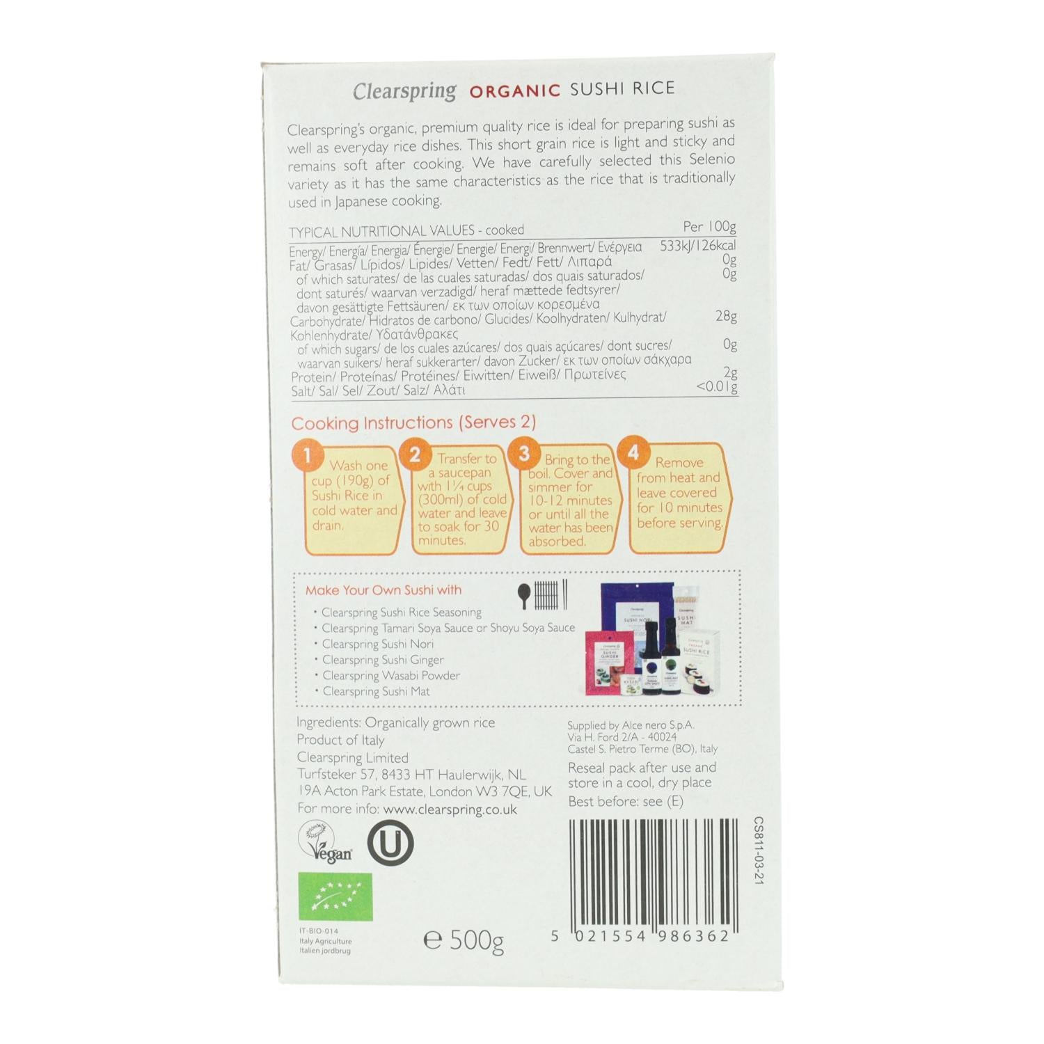 Arroz para Sushi Clearspring 500 g