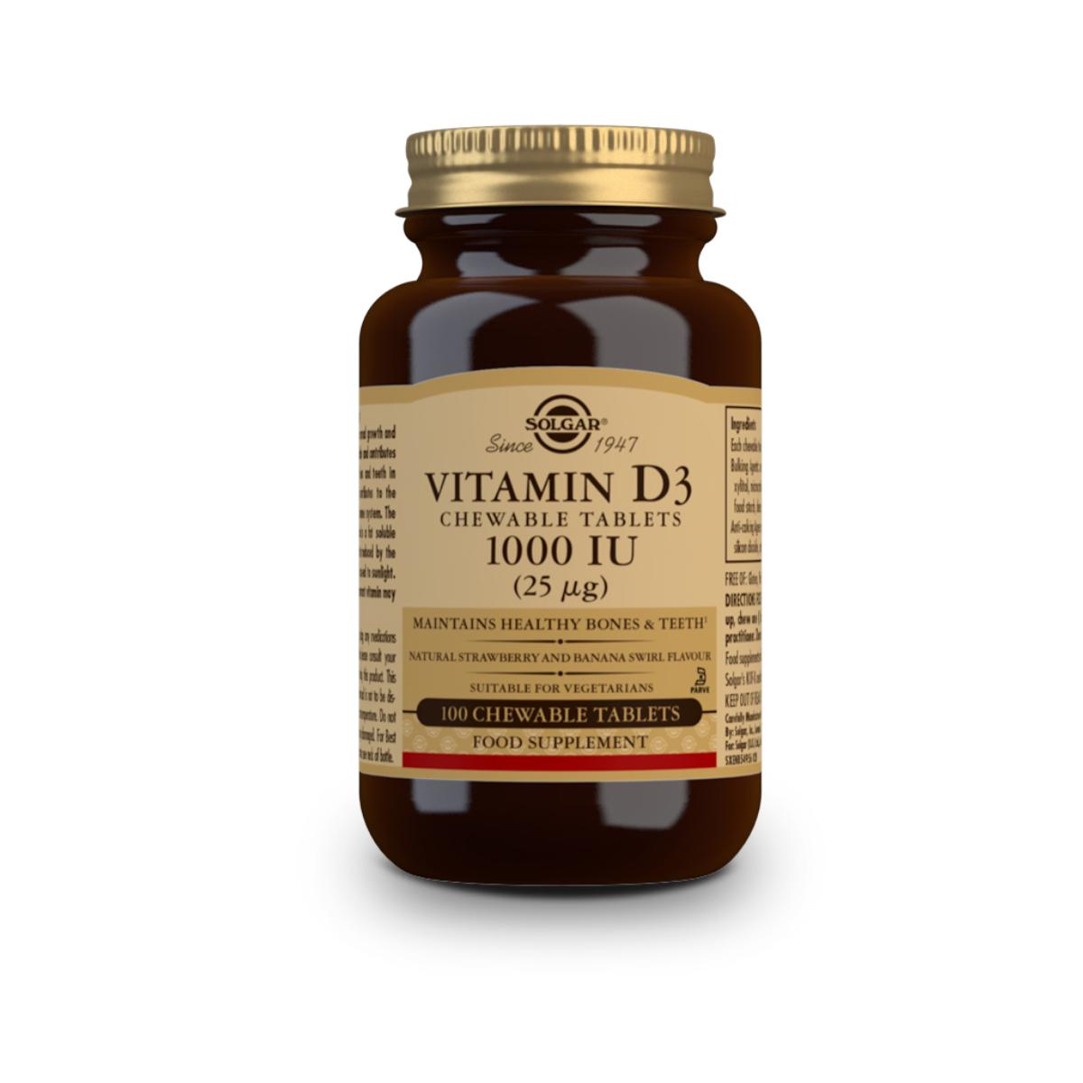 Vitamina D3 1000 UI, 100 comp. masticables de 25μg
