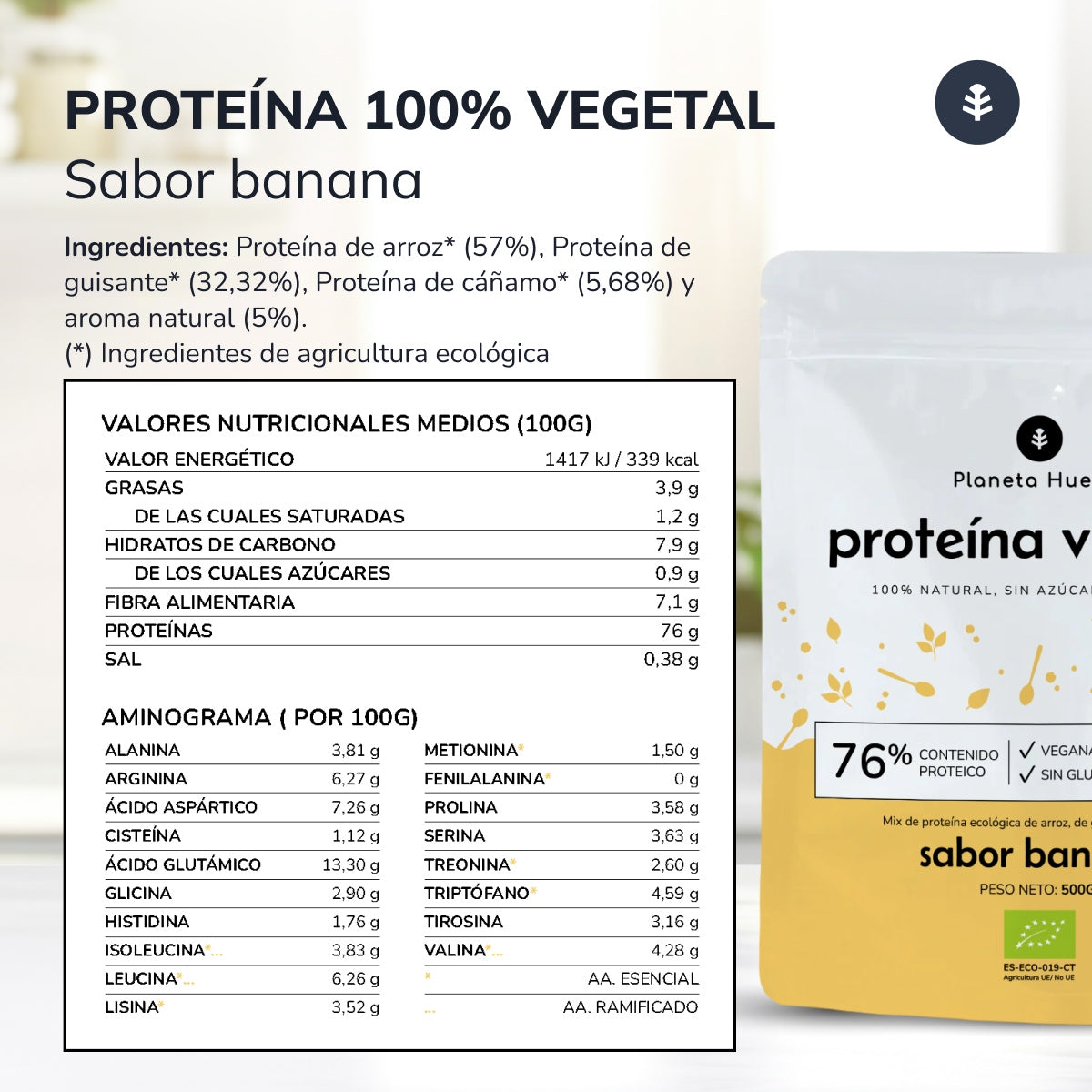 Proteína vegana ECO 76% Banana Planeta Huerto 500 g