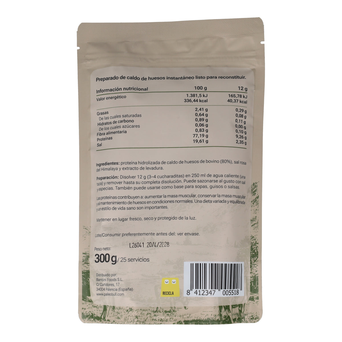 Protéine de bouillon d'os en poudre Paleobull 300 g