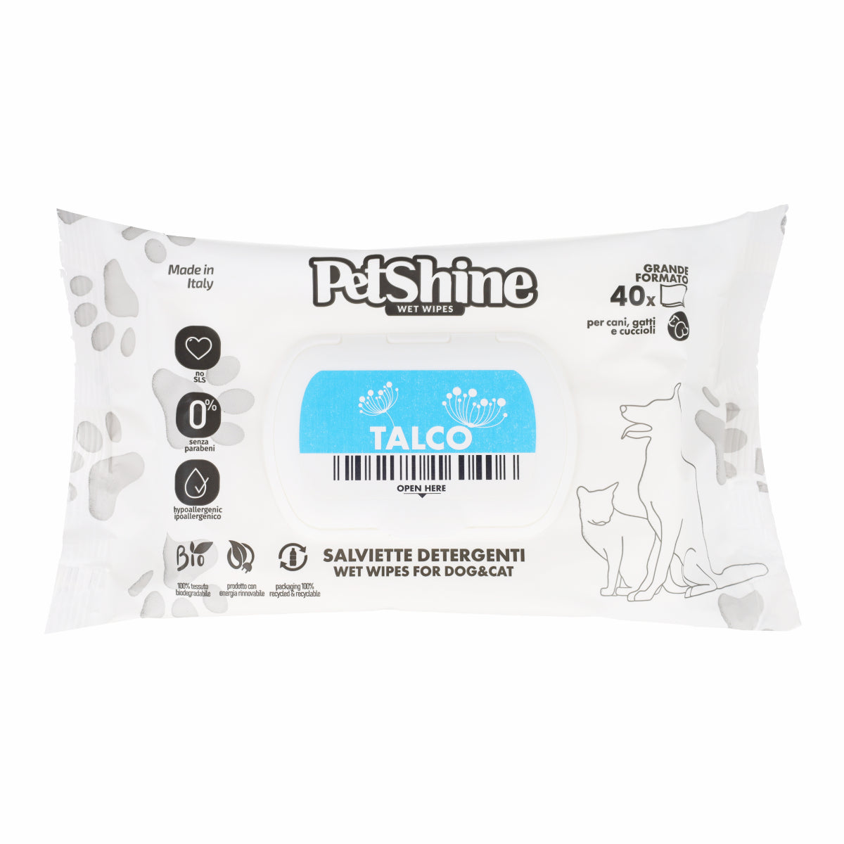 Porrini Lingettes Hygiène Chien/Chat, Talc Aloès, 40 unités
