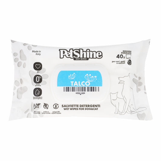 Porrini Lingettes Hygiène Chien/Chat, Talc Aloès, 40 unités