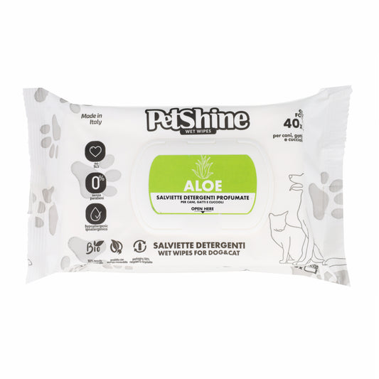 Lingettes d'hygiène chien/chat Porrini, Aloès, 40 unités