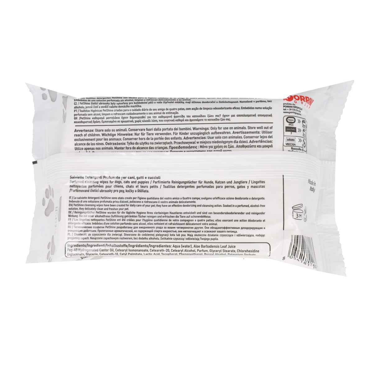 Lingettes d'hygiène chien/chat Porrini, Aloès, 40 unités