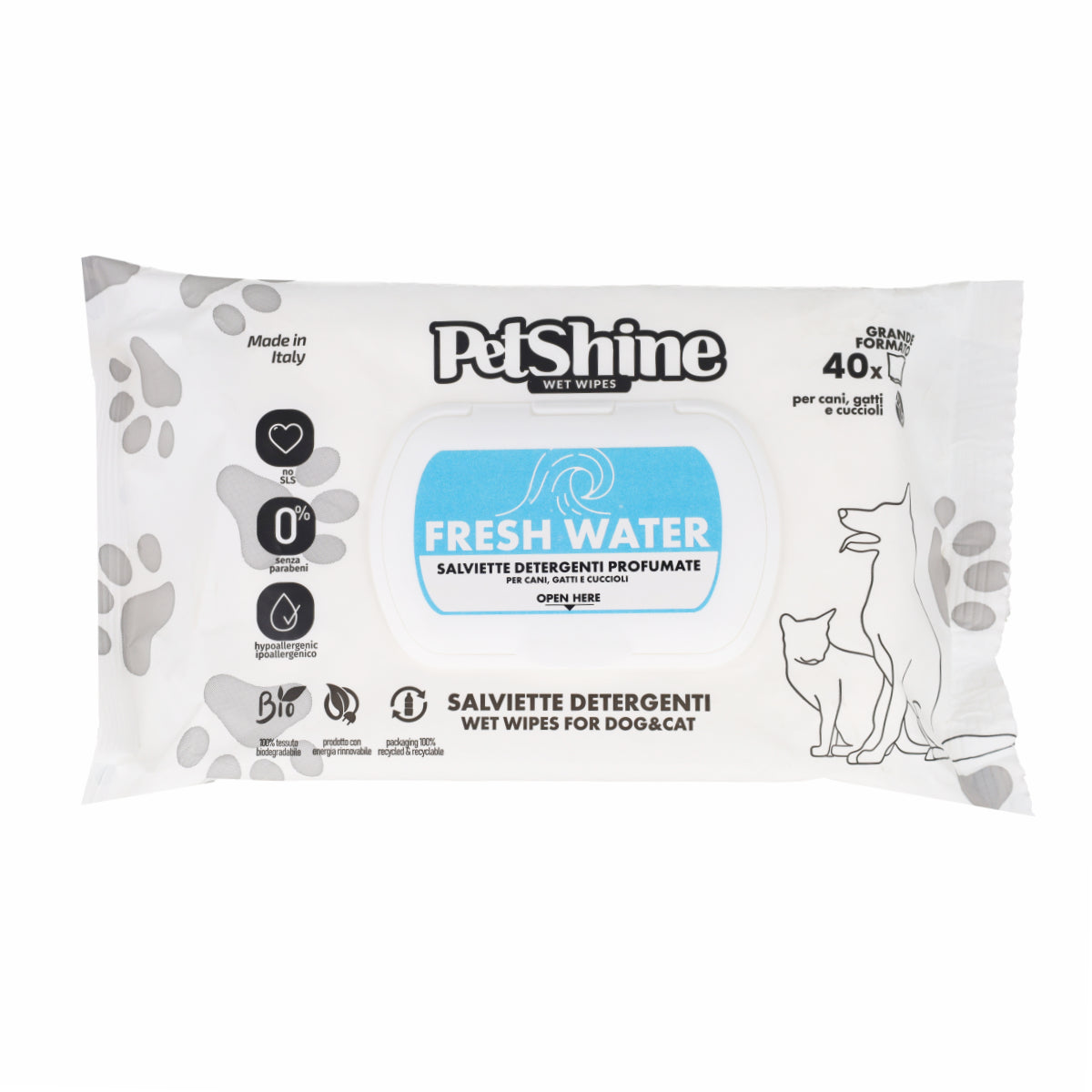 Porrini Lingettes Hygiène Chien/Chat, Eau Fraîche, 40 unités