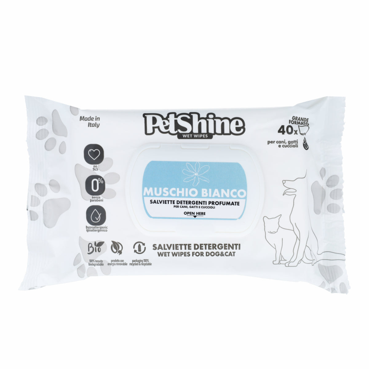 Porrini Lingettes Hygiène Chien/Chat, Mousse Blanche Aloe 40 unités