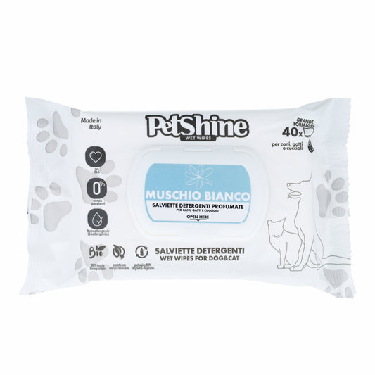 Porrini Lingettes Hygiène Chien/Chat, Mousse Blanche Aloe 40 unités