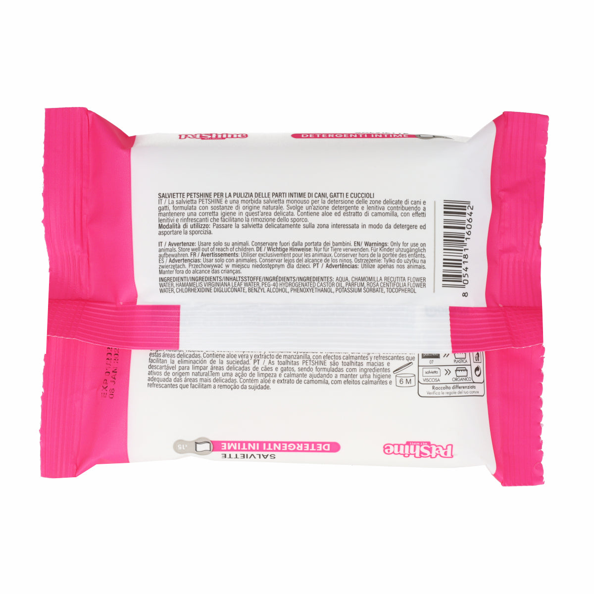 Lingettes d'hygiène pour chien et chat Intime Porrini 15 unités